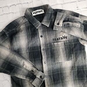 Playboy By Pacsun Long Sleeve Shirt Shacket Button Up Black Plaid Embroidered‎ M